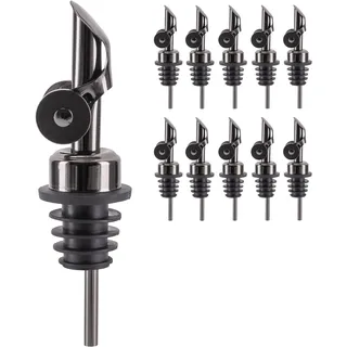 Koffs Design Ausgießer aus Edelstahl - Flaschenausgießer für Spirituosen, Ölflaschen und mehr - Dosierer für Wein, Schnaps Olivenöl - grau metallic - 10 Stück
