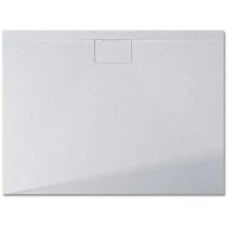 doporro Duschtasse Duschwanne 80x120x3 flach Mineralguss in Weiß inkl. Ablaufgarnitur AL06 DIN-Anschlüsse für bodenebene Montage geeignet Geoma07