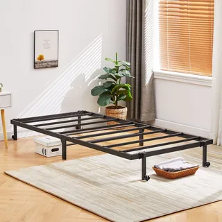 H.J WeDoo Einzelbett Klappbett Metallbett Einzel Bett Metall Bettgestell Gästebett mit Vier Doppellauf-Rollen 90 x 196 cm, Schwarz