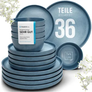 Geschirrset 12 Personen 36-tlg. - Steingut Geschirr matt Blau - Geschirrset Mikrowellen- Spülmaschinen- und Kratzfest, Teller Set - Geschirr Set Dinner Tafelservice in Blau