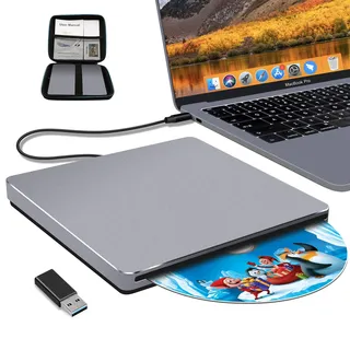 NOLYTH CD Laufwerk Extern USB: Slot-in Externes DVD Laufwerk mit USB 3.0 Adapter/Tragetasche - Aluminium Schlank Tragbar USB-C Brenner für Laptop Mac MacBook PC Windows 11