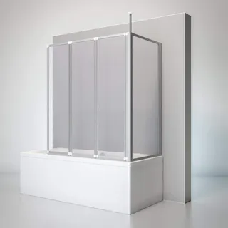 Schulte Duschwand für Badewanne Well mit Seitenwand, 129 x 140 x 75 cm, 3-teilig faltbar, Kunstglas Tropfen-Dekor, alunatur, Duschabtrennung, D1603 01 01