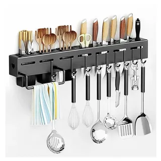 vbnzbk Rostfreier Stahl Hakenleiste Küche, Wandmontiertes Küchenutensilien Organizer Rack mit 6 Haken, Selbstklebende Küchenhakenleiste ohne Bohren für Küchenutensilien, Küchenhelfer, Kochzubehör