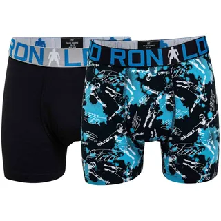 Cristiano Ronaldo CR7 Jungen Boxershorts, 2er Pack - Trunks, Cotton Stretch, Logobund Schwarz/Blau 140/146
