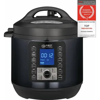 First Austria TZS First Austria Multikocher 6L, Schnellkochtopf 1000W 12 Programme, Timer, Edelstahl, Warmhaltefunktion, Dampfgarer, Reiskocher, Grau-...