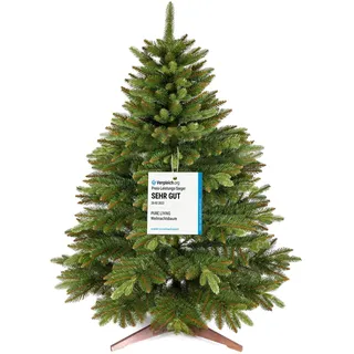 Premium Weihnachtsbaum künstlich 90cm - TESTSIEGER 10 Jahre GARANTIE - Naturgetreu, dichte Zweige, Künstlicher Weihnachtsbaum mit Holzständer, Christmas Tree Tannenbaum künstlich 90 cm Pure Living