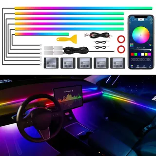 Acrylic Interior Car LED Strip Light with Wireless APP, RGB 10 in 1 with 175 inches 593 Neon Car Ambient Lighting Kits, Dynamic Chasing Music Sync LEDs Fiber Optic Strip Lights for Car