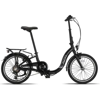 Pacto SIX - Hollandrad Hochwertiges Klappfahrrad 27cm Aluminiumrahmen Bike 20 Zoll Aluminiumräder Bicycle, 6 Speed Shimano Gänge Faltrad Klapprad - Schwarz