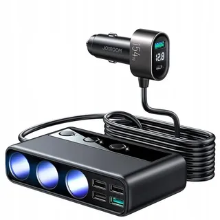 Joyroom Car Ladegerät mit Plug Leichtersplitter Snell Chart 154W Schwarz [3 x 12 V, 4 x USB-A, USB-C, QC3.0 USB-A]