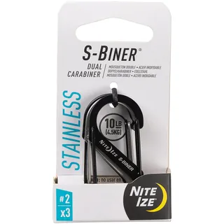 Nite IZE SB2-A1-3R3 S-Biner 2, Dual Gated Karabiner für Schlüssel und Ausrüstung, 3 Stück, schwarz/Edelstahl Doppelkarabiner