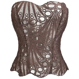 Hotcinab Damen Vollbrust Corsage Floral Korsett Überbrustkorsett mit Schnürung Gothic Vintage Corsagen Blumen Spitzenkorsett Schnürkorsett Bauchweg Vollbrust für Halloween Party