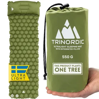 TRINORDIC 550g Ultraleichte Aufblasbare Isomatte - Mit Aufblasbarem Kissen - Camping Matratze mit Kleines Packmaß für Outdoor, Camping, Wandern & Bikepacking