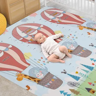 Krabbelmatte Baby, 200x180x1cm, XXL, Baby Spielmatte, Ungiftig Geruchlos XPE-Schaumboden, Kindermatte Rutschfest Beidseitig Wasserdicht, Leicht zu Reinigen, Krabbelmatte Baby Faltbar, Geschenk Baby