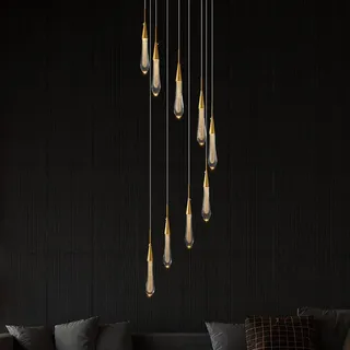 ZenithBeam 9-flammiger moderner Kristall-Kronleuchter, dimmbare LED-Gold-Deckenleuchte, Kristallblasen-Pendelleuchten, Wohnzimmer-Lobby, 45 W, Treppen-Kronleuchter