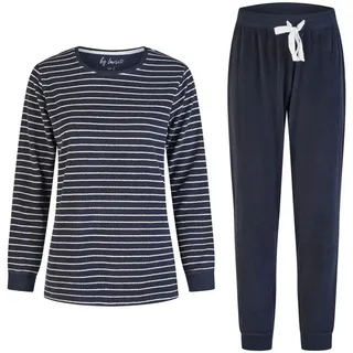 By Louise Schlafanzug by Louise Damen Frottee Pyjama Schlafanzug Nachtwäsche lang Navy blau XL