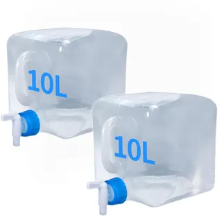 GENHH 2er Set Wasserkanister Faltbar 10L, Camping Wasserkanister mit Hahn & Tragegriff, Tragbarer Kanister Faltkanister Trinkwasserkanister Faltwasserkanister Outdoor Wassertank Wasserbehälter