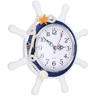 Holz Steuerrad Wanduhr mit Stern Vintage Rustikale Nautische Meer Wandkunst Ornament Silent Dekouhr für Kinder Wohnzimmer Schlafzimmer Wandhänger Dekoration Zufällige Farbe