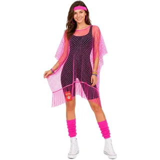 Fun Shack 80er Jahre Outfit Damen, 80er Jahre Kostüm mit Netz, Schlagermove Outfit Frauen, Faschingskostüme Damen, Karneval Kostüm Frau - Einheitsgröße