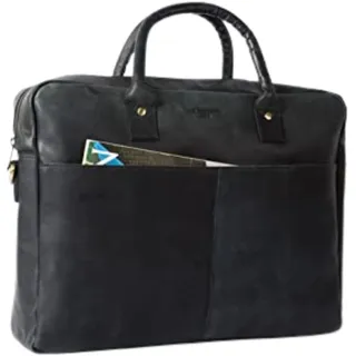 HOLZRICHTER Berlin Briefcase Bundle No 4-3 (M) schwarz-anthrazit - Große Briefcase Aktentasche & Geldbörse handgefertigt aus Premium-Leder