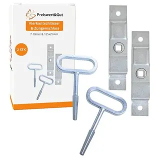 Preiswert & Gut 2 x Vierkantschlüssel 7-10mm & 2 x Zungenschloss 100x19mm auch genannt Klappenverschluss, Schließriegel - Perfekt einsetzbar als Türschlösser oder