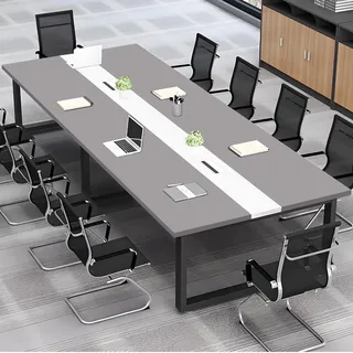ZRBDDEF Großer Konferenztisch Büro – Moderner Besprechungstisch mit Kabelmanagement, Rechteckiger Meetingtisch für 8–12 Personen, Stabiler Metallrahmen (ohne Stühle)