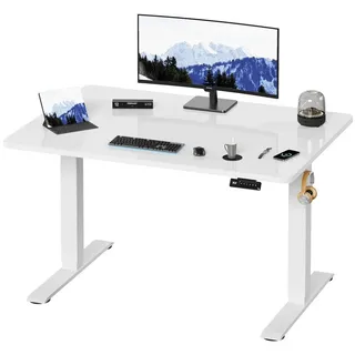 HOMALL Schreibtisch Höhenverstellbar elektrischer Memory-Funktion 100/120/140/160/180cm (Zweistufige Höhenverstellung Ergonomischer Kopfhörerhaken und Kabelhalterung) weiß 120 cm x 60 cm