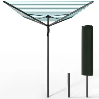 VOUNOT VOUNOT® Wäschespinne Draußen, Klappbarer Wäscheständer 4-stufig höhenverstellbar, Wäscheschirm mit 50m Wäscheleine inkl. Bodenhülse und Schutzhülle, Grau-Blau