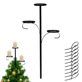 Candelabra Tree Topper für Weihnachtsbaum, Weihnachtsbaum Dreifach Kerzenhalter, Metall Christbaumspitze Kerzenhalter, 3 Etagen Schwarz Kerzenständer für Weihnachtsbaumspitze Tablett Ständer