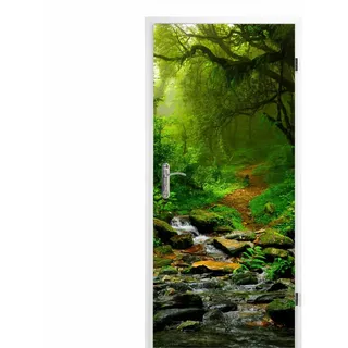 nikima Schönes für Kinder selbstklebendes Türbild - Waldweg 0,9 x 2 m (16,66 €/m2) - Türtapete Türposter Klebefolie Dekorfolie Wald Bach Steine Wasser grün Wanderweg