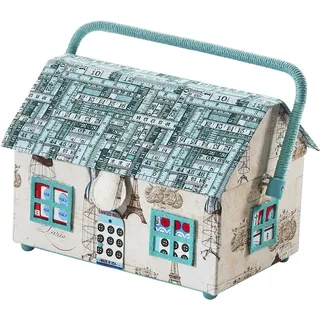 Nähkästchen LOCKER "House", blau, B:25cm H:20cm T:17cm, MDF, Aufbewahrungsboxen, Nähkästchen, Nähkorb