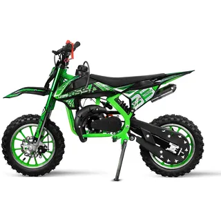 Nitro Motors Fossa 49cc Dirtbike 10 Zoll Pullstart 2-Takt Crossbike mit Upside-down Stoßdämpfer Easy Starter 3-Stufen Gasdrossel Alu Federbein Wave Scheibenbremsen Kinder Motorrad (grün)
