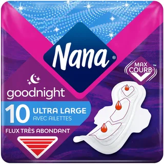 Nana Ultra Goodnight Hygienische Servietten mit Flügeln – Flux sehr Abondants – 10 Servietten in Einzelbeutel