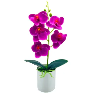 Washranp Künstliche Orchidee Blumen Gefälschte Orchidee Phalaenopsis Orchidee Pflanze im Topf Künstliche Bonsai 5 Köpfe Schöne Künstliche Orchidee Blumen für Home Dekoration Lila