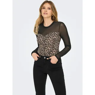 Only Body ONLY "ONLLIVE LOVE L/S LEO MESHBODY CS JRS", Damen, Gr. XS (34), N-Gr, braun (ginger root aop:tikkie leo), Obermaterial: 95% Baumwolle, 5% Elasthan, bedruckt, slim fit, Rundhals, Bodys Body
