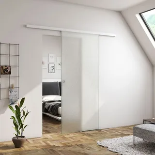 8mm Glasschiebetür Satiniert SoftStop SoftClose BxH: 900 x2250mm Schiebetür - Silber