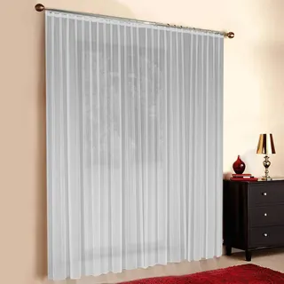 Weiße Gardine nach Maß, Store Webstore, Automatik Faltenband 1:2,5, 3er Falte, halbtransparent, Vorhang nach Maß, Gardinen nach Maß, maßgeschneidert, Höhe: 90 – 295cm (160cm Höhe x 300 cm Breite)