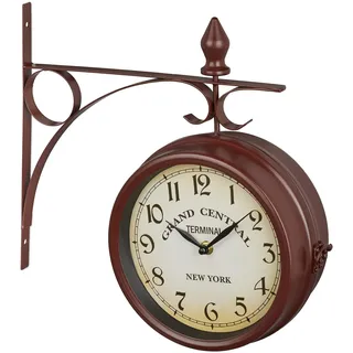 Relaxdays Bahnhofsuhr 38,0 cm HBT 34 x 35 x 10 cm braun