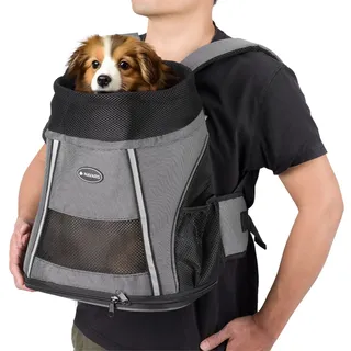 Navaris Rucksack für Hund oder Katze bis 7 kg - gepolsterter Hunderucksack Katzenrucksack - 37 x 33 x 24 cm Hundetragetasche - Tragetasche für vorn und hinten - grau