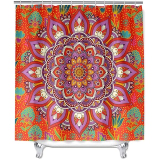 Mandala Duschvorhang Wasserdicht, Chickw1 Waschbar Badewanne Vorhang aus Polyester, Bad Vorhang mit 12 Duschvorhangringen, Duschvorhänge für Badezimmer Decor (Orange,90x180cm)