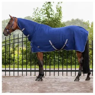 QHP Fleecedecke Abschwitzdecke Basic mit Halsteil Kreuzgurte blau 155 cm