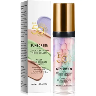 Drei Farben Gesicht Primer, SPF 50 PA+++ Sonnenschutz Und Feuchtigkeitsspendend Primer Makeup, 12H Wasserfest Ölkontrollierend, Mattes Finish Primer Gesicht Make Up, Vegan Und Tierleidfrei