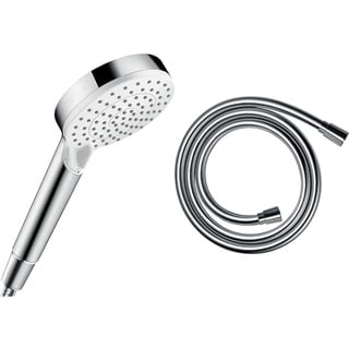 hansgrohe Duschset mit wassersparendem Duschkopf Crometta, Sparduschkopf 6l/min, 2 Strahlarten (Weiß/Chrom) + hansgrohe Brauseschlauch Isiflex, Duschschlauch 1,60m (Chrom)