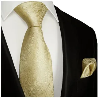 Paul Malone Krawatte Elegante Herren Hochzeitskrawatte mit Tuch paisley brokat 100% Seide (Set, 2-St., Krawatte mit Einstecktuch) Schmal (6cm), creme 2112 gelb schmal | 6 cm x 150 cm