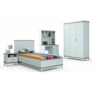 JV Möbel Komplette Jugendbett Kindermöbel Kinderbett, Weiß Holz Set 4tlg Modern