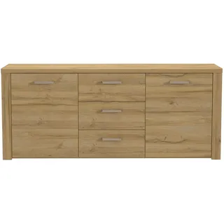 Forte PORTLAND Sideboard mit 3 Schubladen und 2 Türen, Holzwerkstoff, Alteiche, B x H x T: 196,6 x 83,1 x 41,3 cm
