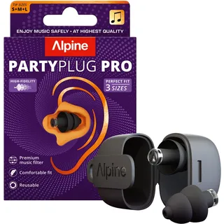Alpine PartyPlug Pro Gehörschutz Ohrstöpsel für Konzert, Festival, Musik, Party & Disco - 21dB Hi-Fi Premium Lärmschutz - Höchste Musikqualität, Professional Filter, 3 Größen (S/M/L), Schwarz
