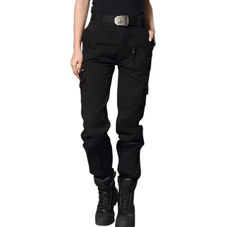 HASHOOB Damen Cargohose Militär Jeans Hosen Sporthose Outdoorhose Arbeitshose (BLACK2, 14) - XL / 30L