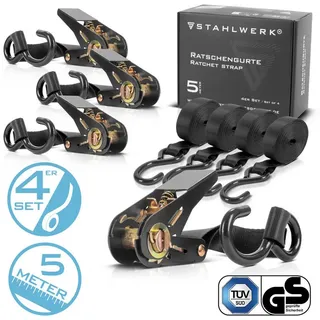 STAHLWERK Spanngurte 4er Set 5 m x 25 mm 800 kg