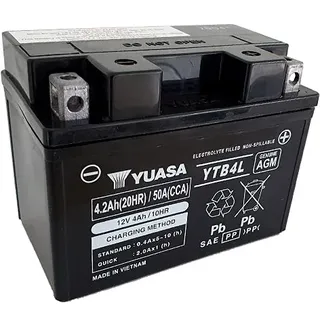 Batterie YUASA YTB4L / YB4L-B (WC) AGM geschlossen, 12V|4Ah|CCA:50A (121x71x93mm) für Peugeot TKR 50 Baujahr 2004
