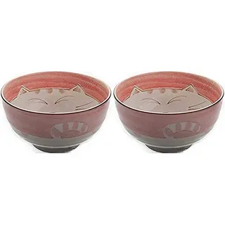 JapanBargain 2483, Japanese Porcelain Bowl Soup Bowl Pho Bowl Ramen Bowl Made in Japan, Maneki Neko Smiling Cat Pattern, 5-inch (2, Pink)